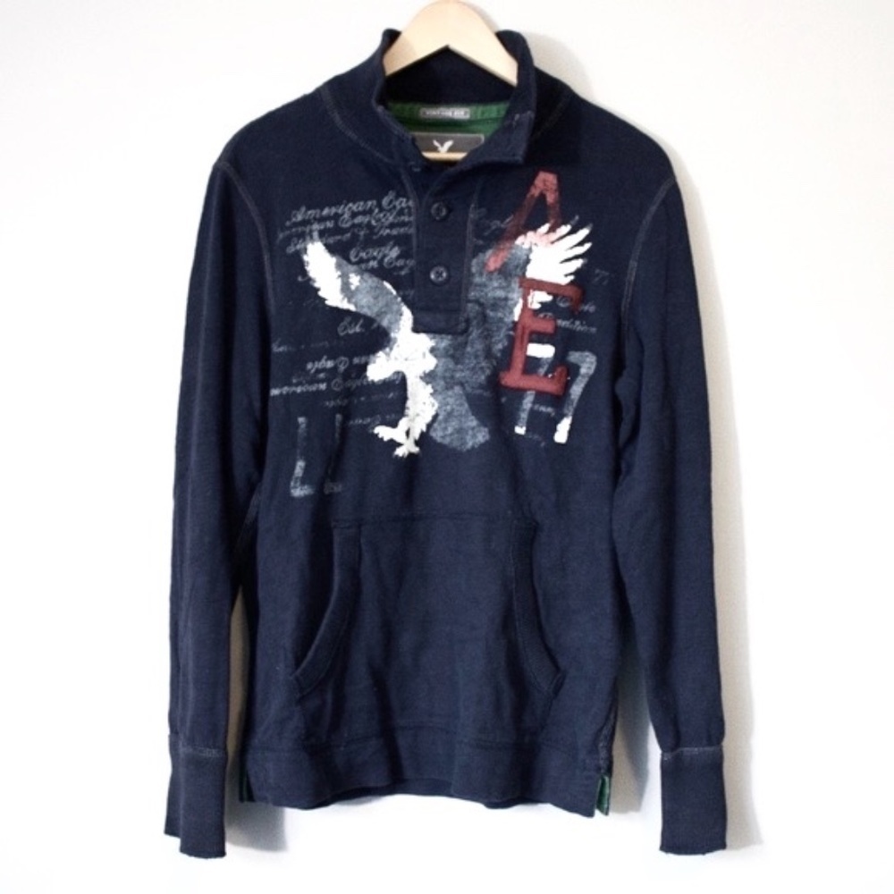 American Eagle Navy Quarter Button Up Sweater